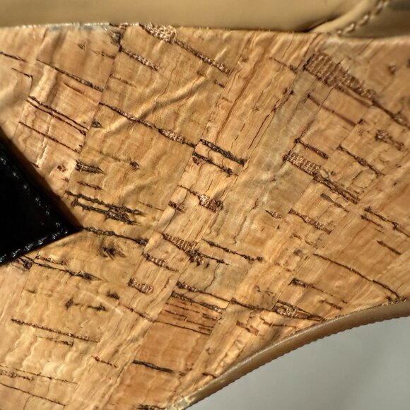 GUESS Cork Wedge Strappy Heels Black/Nude 7.5M - Picture 9 of 12